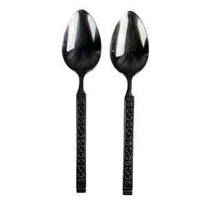 Gorham Hacienda Stainless Steel Antique Floral Serving Spoon Set of 2